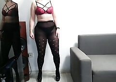 Hawt charming woman dancing in hose