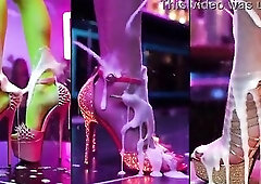 Dancing hotties get a lot of cream on their legs, feet, shoes and high-heels