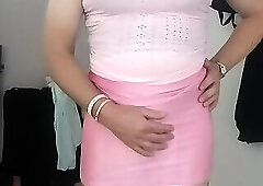 Crossdresser holly with a bulge in her skirt