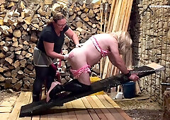 Kneeing balls, sissy, mistress slave