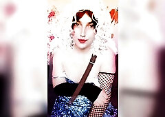 Heavenly Chick: Cutie in a Hot Short Costume and Fishnets