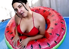 Take my watermelon inflatable outdoors to play beneath the sun -///w///- no thing more excellent than my nude body rubing soaked against it