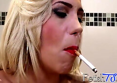 Big Breasted Tranny Tugging It Sensually While Smoking