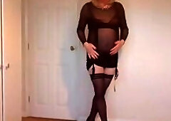 Black stockings and see-through dress