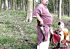 nasty Viking slut Nadine Cays blows older guy with facial cumshot insemination