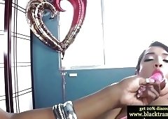 Ebony tranny fucks her white tgirl ass