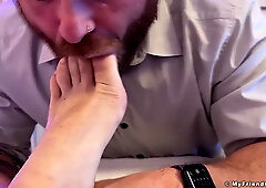 Bearded Riley Gets on all fours And Munches Scott Holliday Naked Soles