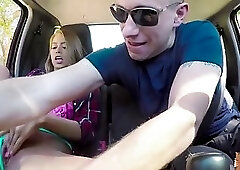 Hot brunette Jill Kassidy gets banged in a strangers car