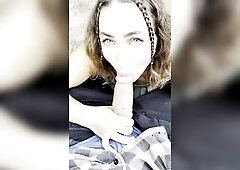 Brunette hair Chick Nearly Gets Caught Sucking BWC Outside