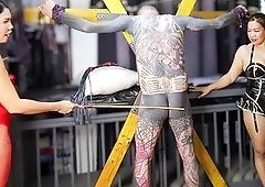 Oriental Mistresse Caning bound up thrall