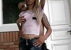 Enticing big booty shemale gets her hole worked by hunk