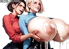 2 sexually excited youthful AI secretaries milk every other's chubby milk udders