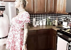 ATOMIC BOMBSHELL: Breasty Blond Trans Wife Kitchen Anal