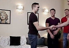 Gay sleepover went wild! Horny group touch each other and fuck with no restriction!