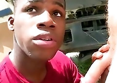 Ebony ex convict gets to suck white dick